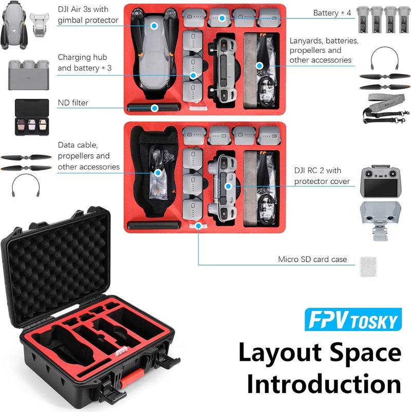 FPVtosky حزمة ملحقات Air 3s مجموعة ملحقات 5 في 1، حقيبة DJI Air 3s، حبل عنق، واقي شاشة، غطاء واقي من الشمس RC2، حامل المروحة لملحقات DJI Air 3 - Image 2